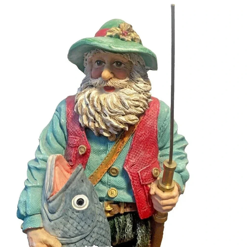 Vintage 1990's Fly Fishing Santa Jaimy 10in Resin Figurine with Big Catch - Picture 3 of 16
